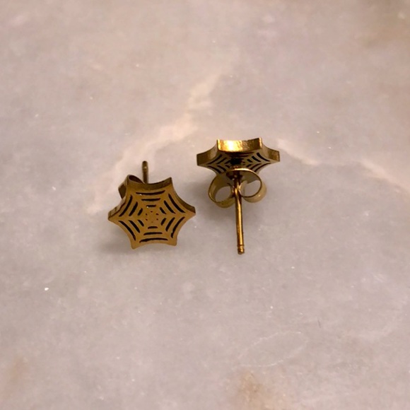 Gold Spider Web Earrings - Picture 2 of 3